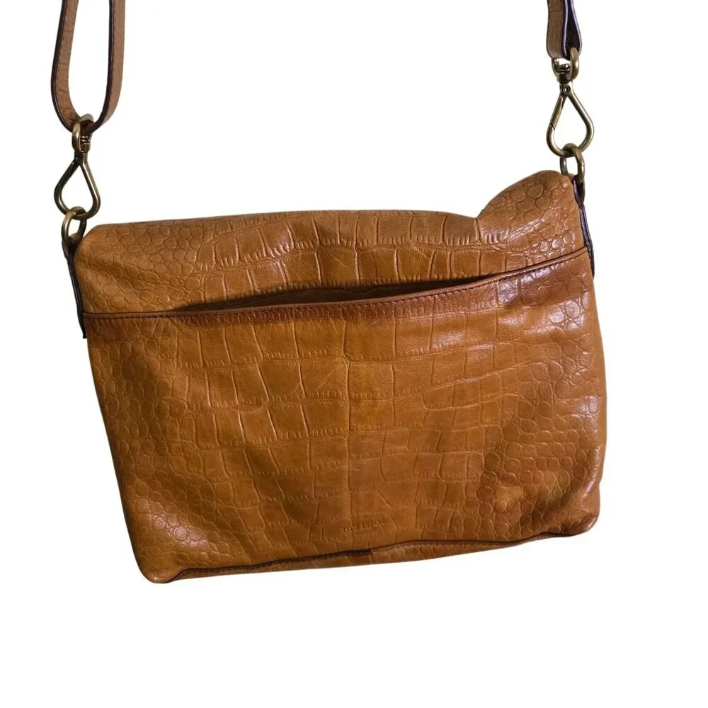 Margot New York Mickey Collection Brown Croc Embossed Hobo Bag Genuine Leather